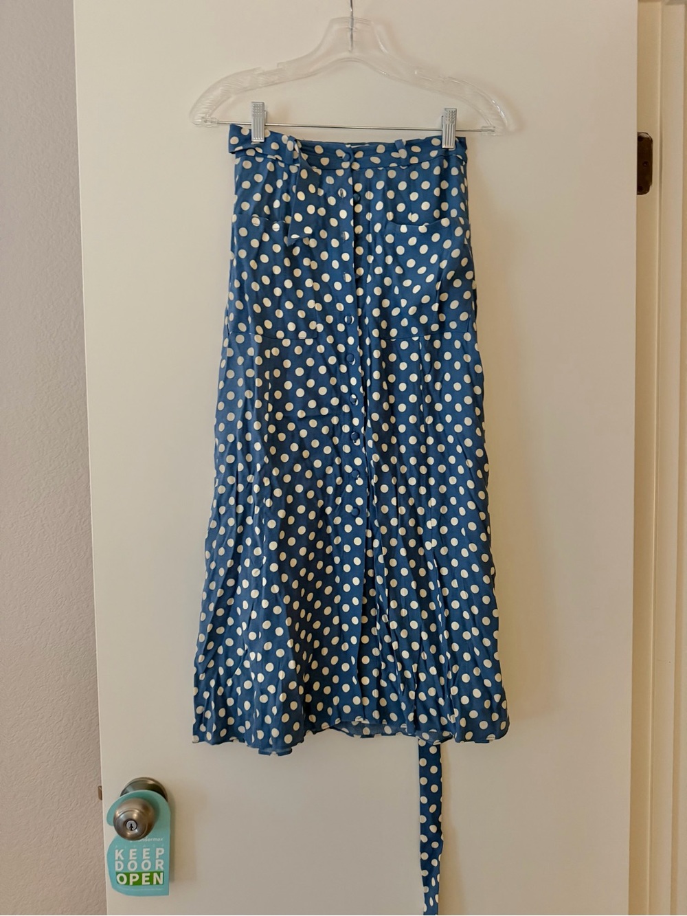 L'Academie Navy Blue Midi Skirt with White Polka Dots